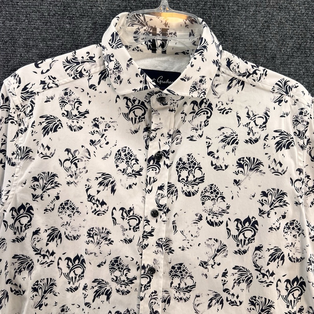 Robert Graham Button Down Shirt Sz M Skull Modern Americana Black White Tailored